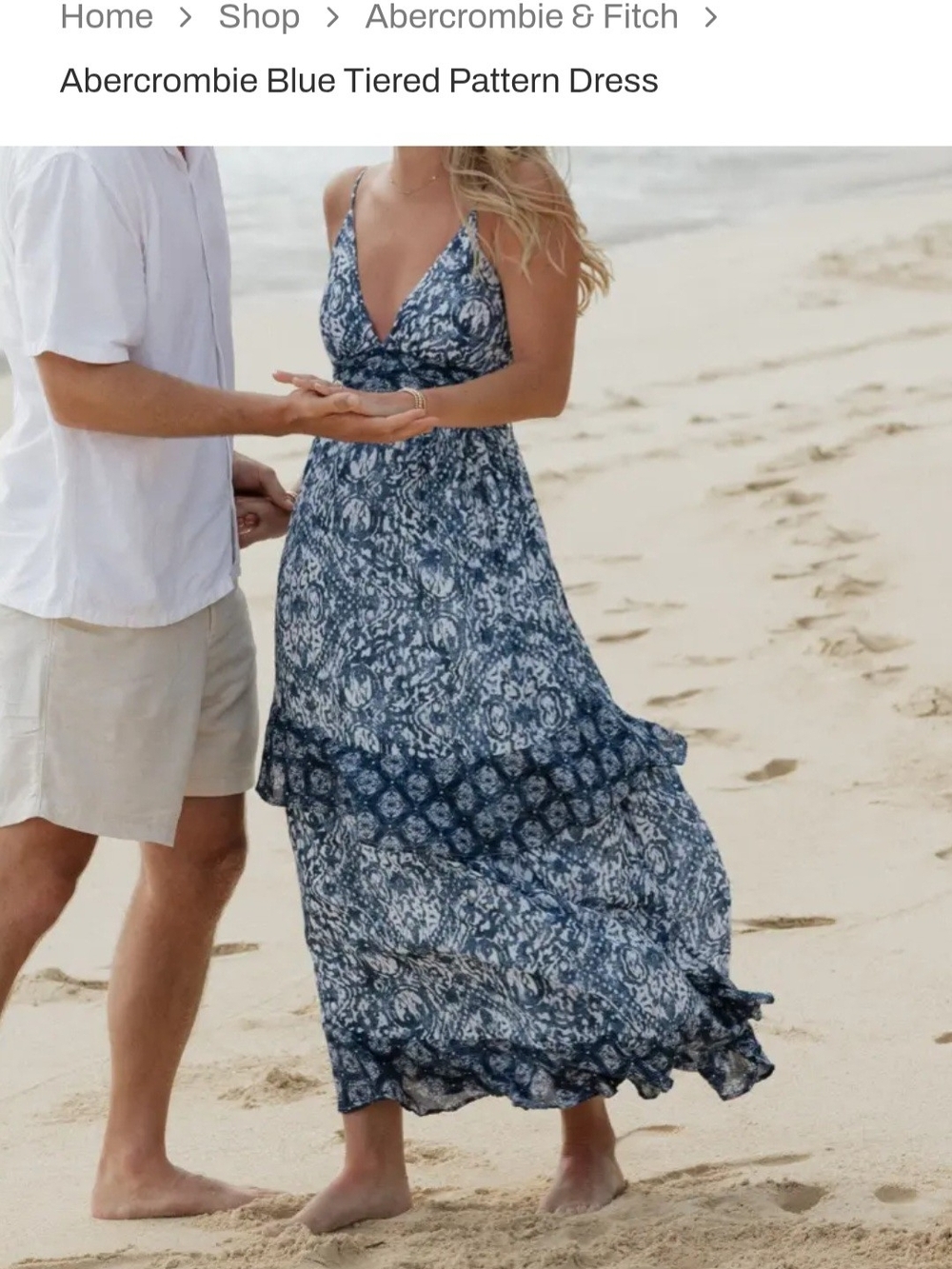 Abercrombie & Fitch Blue Tiered Pattern Maxi Dress - Size L